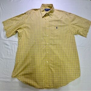 Ralph Lauren Yellow and Navy Check Short-Sleeve Button-Down Shirt